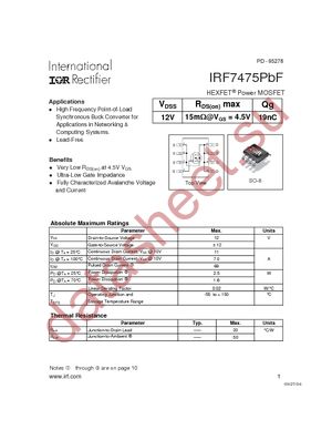 IRF7475PBF datasheet  